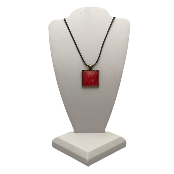 Hand Crafted Jewelry - Hand Crafted necklace by Svetlana Yeung white red pink fluid art pendant cord